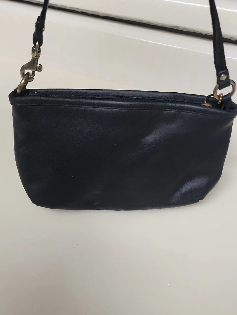 Coach Black Leather Shoulder Wristlet with Gold Hardware